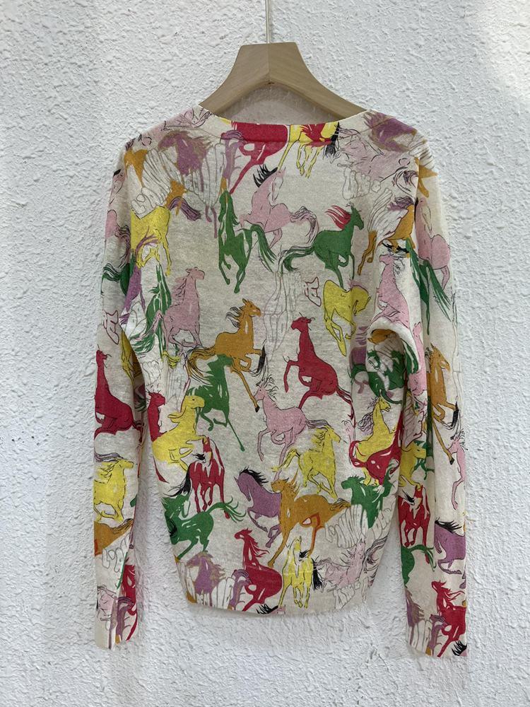 Women' Knits 2023 Spring Animal Print V-neck Long-sleeved Women Cardigan