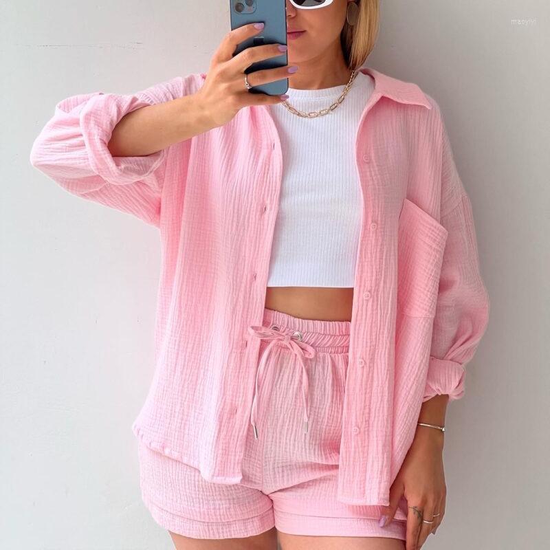Women' Tracksuits Women Spring Summer Cotton Beach Outfits Fashin Casual Solid Blouse Tops And Lace-up Shorts Suit Long Sleeve Shirt Two, Pink
Women' Tracksuits Women Spring Summer Cotton Beach Outfits Fashin Casual Solid Blouse Tops And Lace-up Shorts Suit Long Sleeve Shirt Two, Pink