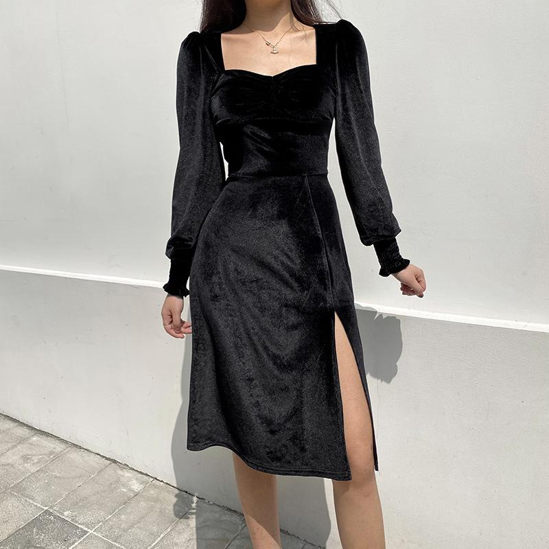 Casual Dresses Sexy Split Hem Women' Dress Square Neck Velvet Party Club Fashion Streetwear Slim Maxi Gothic Black Vestido De Mujer
Casual Dresses Sexy Split Hem Women' Dress Square Neck Velvet Party Club Fashion Streetwear Slim Maxi Gothic Black Vestido De Mujer