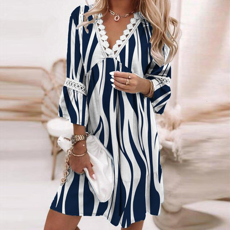 Casual Dresses Vintage Print Trumpet Sleeve Boho Beach Women Fashion Lace Patchwork V-Neck Party Lady Loose A-Line Vestidos 230217