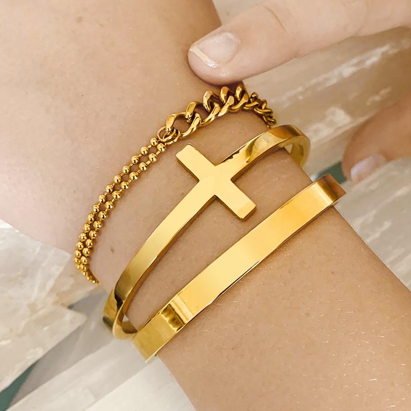 Cuff Cross Bracelet For Women Stackable Stainless Steel Open Bangle Geometric Jewelry
Cuff Cross Bracelet For Women Stackable Stainless Steel Open Bangle Geometric Jewelry