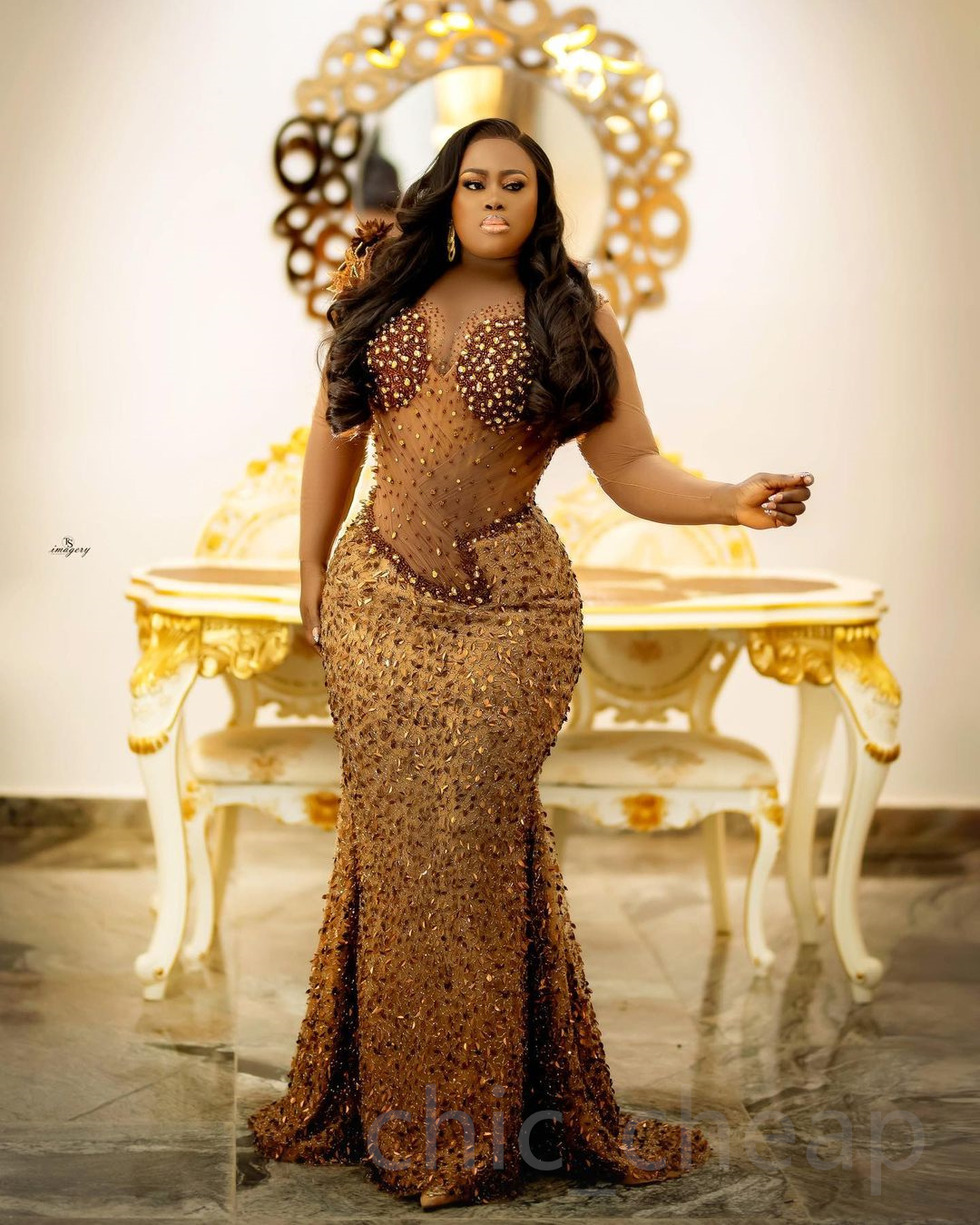 Aso Arabic Ebi Brown Mermaid Prom Dresses Beaded Crystals Urious Evening Formal Party Second Reception Birthday Engagement Gowns Dress ZJ 6660306