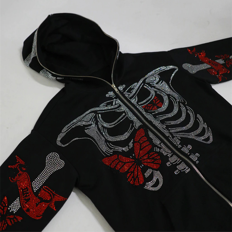 Mens Hoodies Sweatshirts Zipup Hoodie Men Y2K Clothes Fashion Cool s Butterfly Skeleton Print Unisex Sweatshirt Zipper Tops Coats 230216