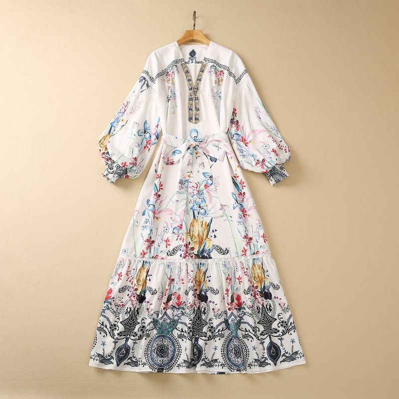 Casual Dresses European and American women' clothes 2023 spring new Long sleeved lantern sleeves Heavy duty pin bead V-neck printing dress, White
Casual Dresses European and American women' clothes 2023 spring new Long sleeved lantern sleeves Heavy duty pin bead V-neck printing dress, White