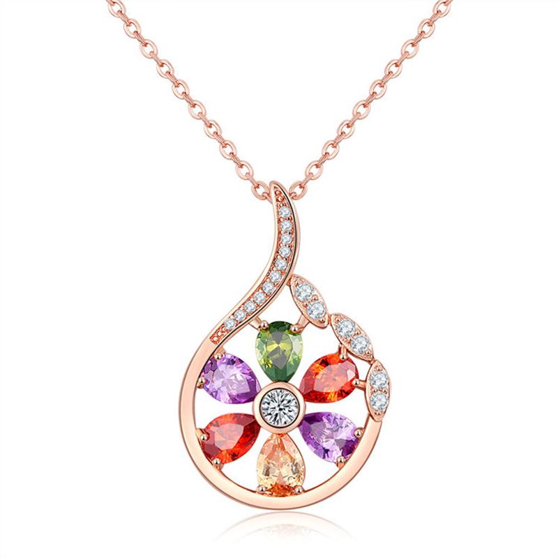 Chains Sweet Color Crystal Zircon Clavicle Chain Romantic Flower Pendant Plating Rose Gold Necklace Fashion Woman Jewelry Gift
Chains Sweet Color Crystal Zircon Clavicle Chain Romantic Flower Pendant Plating Rose Gold Necklace Fashion Woman Jewelry Gift