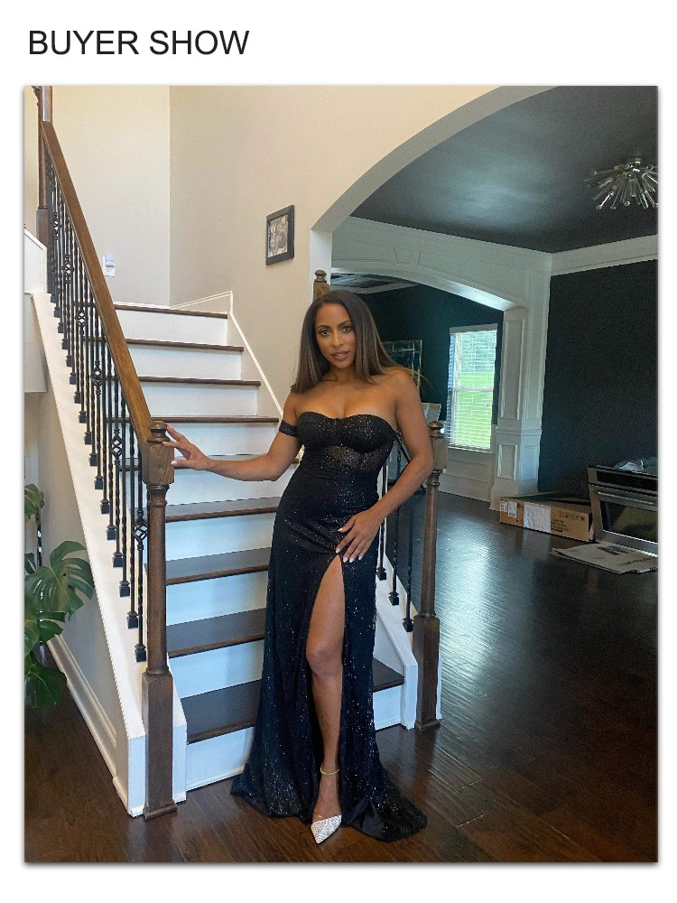 Party Dresses One Sleeve Strapless Long Ball Gown Split Leg Hollow Out Padded Black Glittered Party Maxi Dress 230217