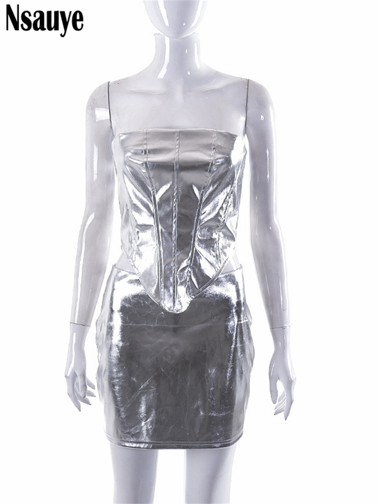 Two Piece Dress Nsauye Y2K Fashion Two Piece Set Dress Outfits Corset Tops And High Wiast Mini Skirt Women Sexy Summer In Matching Sets 230217