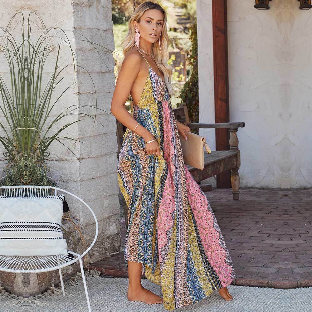 Casual Dresses WildPinky Long Women Print Boho Female V-neck Summer Spaghetti Strap Ladies Beach Vestidos 230217