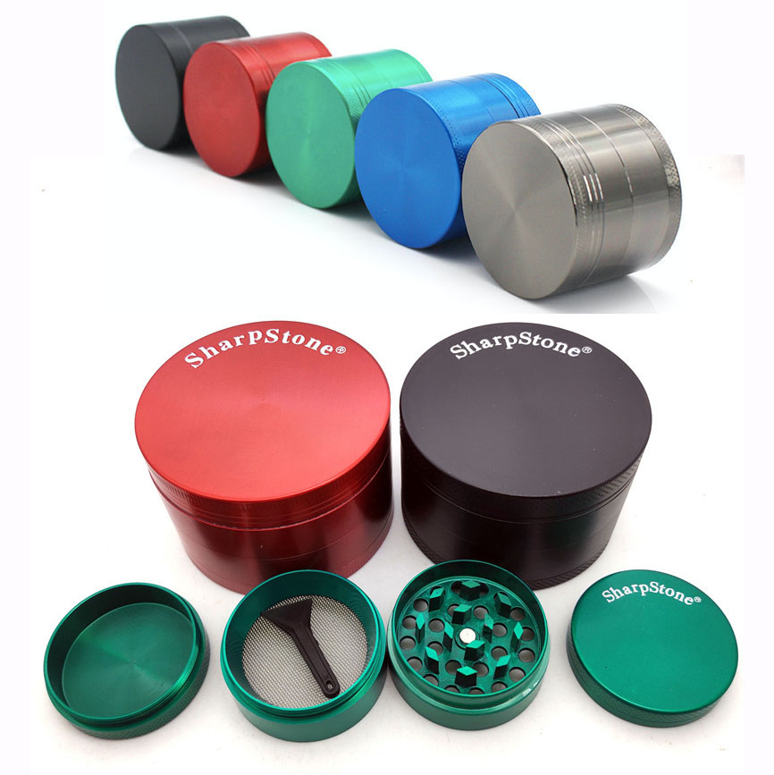 Wholesale Colorful 40mm/50mm/55mm/63mm/75mm/100mm Sharpstone LOGO Herbal Spice Crusher herb Grinders Zinc Alloy Big Metal Custom smoking tobacco Grinder