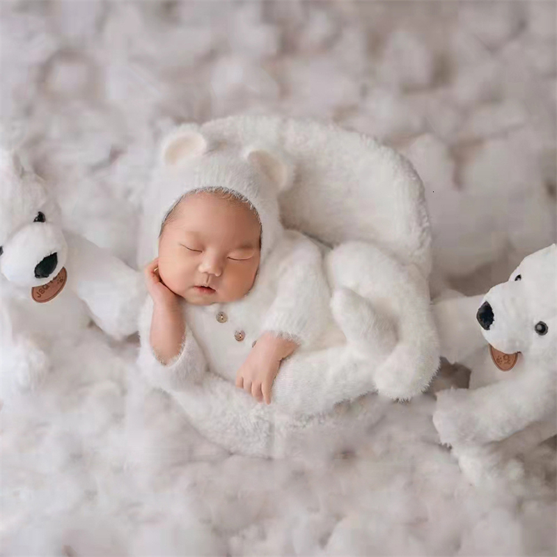 Clothing Sets Furry Baby Bear Rompers Footed Jumpsuit Hat 2pcs Sets Mink Hair Infant Boy Girl Pography Clothing Costumes Po Props 230217