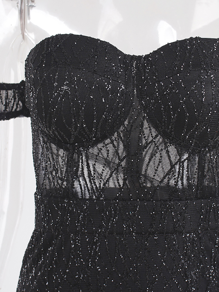 Party Dresses One Sleeve Strapless Long Ball Gown Split Leg Hollow Out Padded Black Glittered Party Maxi Dress 230217