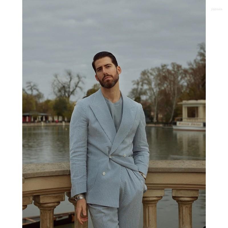 Men's Suits Summer Casual Light Blue Pinstripes Men 2 Pieces Double Breasted Formal Wedding Business Tuexdos Prom Groom Wear Outfits, Custom made
Men's Suits Summer Casual Light Blue Pinstripes Men 2 Pieces Double Breasted Formal Wedding Business Tuexdos Prom Groom Wear Outfits, Custom made