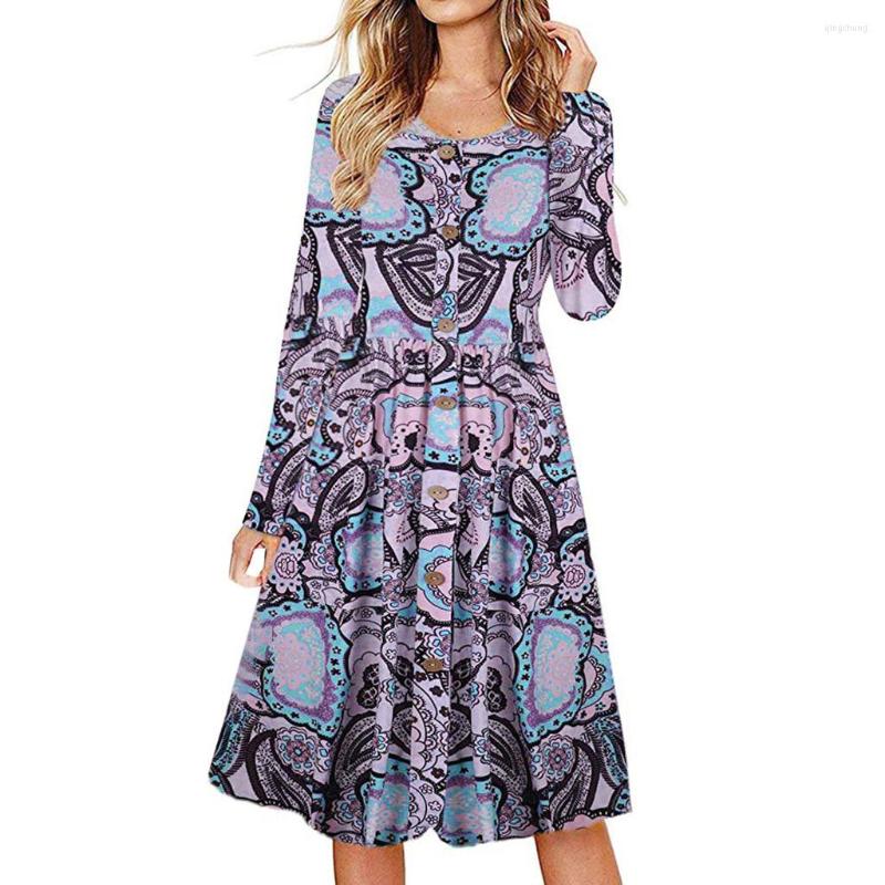 Casual Dresses Women's Winter Fashion Long Sleeve Printed Buttoned Midi Dress, Purple
Casual Dresses Women's Winter Fashion Long Sleeve Printed Buttoned Midi Dress, Purple