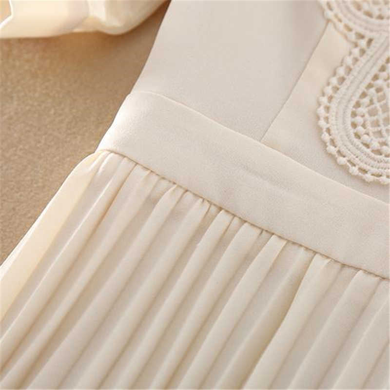 Casual Dresses Vintage Embroidered Pleated Dress Women Summer Chic Sweet Short Sleeve Midi Party Dress Elegant Slim Waist ALine Dresses Z0216