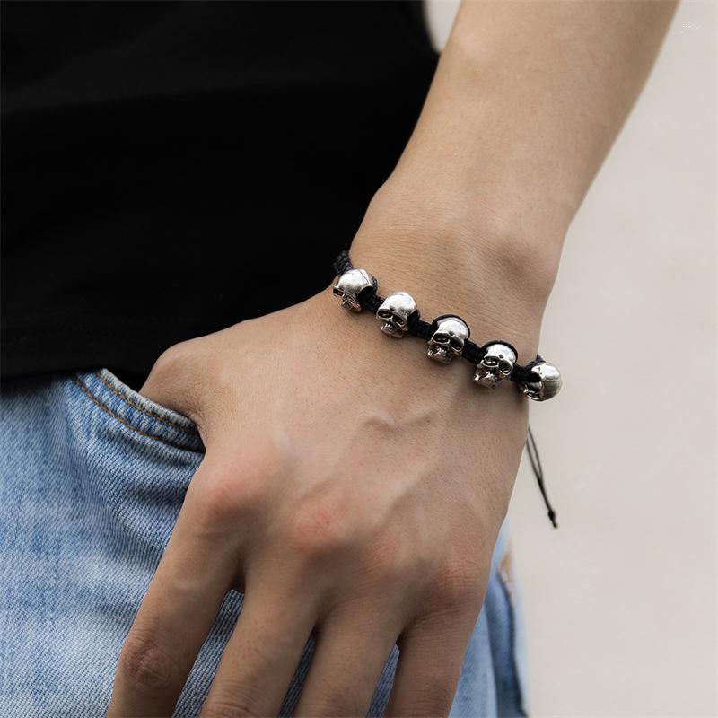 Charm Bracelets Gothic Trend Fashion Silver Color Skull Men Bracelet Male Black Wax Thread Braided Versatile Gift Jewelry Wholesale
Charm Bracelets Gothic Trend Fashion Silver Color Skull Men Bracelet Male Black Wax Thread Braided Versatile Gift Jewelry Wholesale