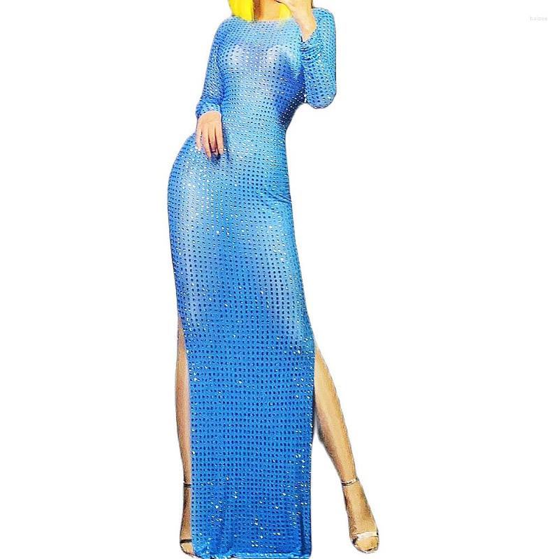 Stage Wear Sparkling Inlaid Rhinestones Long Sleeve Floor-Length Dresses Mesh Transparent Tight Elastic Women DJ Singer Dance, Blue
Stage Wear Sparkling Inlaid Rhinestones Long Sleeve Floor-Length Dresses Mesh Transparent Tight Elastic Women DJ Singer Dance, Blue