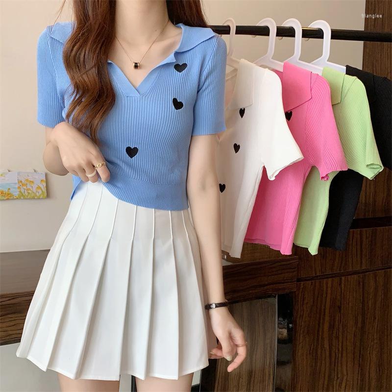 Women's T Shirts Women Knitted Tops Heart Embroidery Polo Ice Silk V-neck Short Sleeve T-shirt Thin Top, Black
Women's T Shirts Women Knitted Tops Heart Embroidery Polo Ice Silk V-neck Short Sleeve T-shirt Thin Top, Black