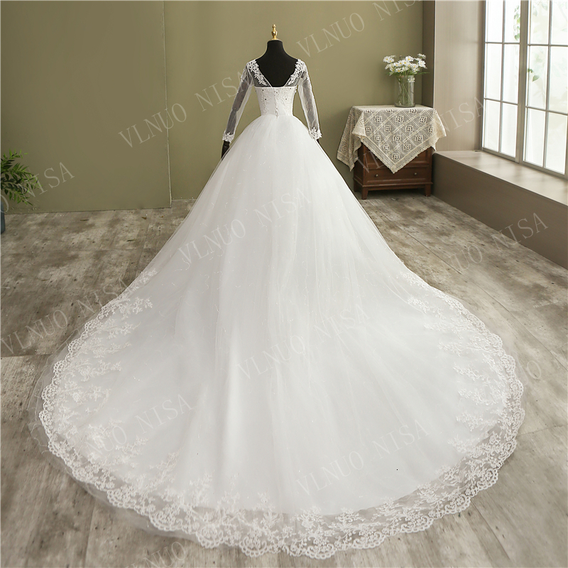 Party Dresses Fashion Elegant Lace Embroidery Long Sleeve Wedding Dress with Train Real Image Gown V Neck Beautiful Plus Size Vestido De Noiva 230217