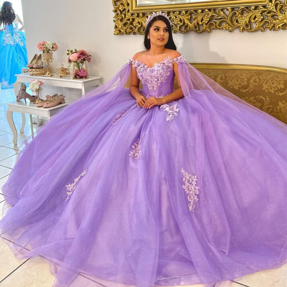 Lilac Lavender Quinceanera Dresses 2024 With 3D Florals Puffy Vestidos ParaXv Anos 15 Years Old Prom Dress Princess Birthday Party Dress Elegant Women