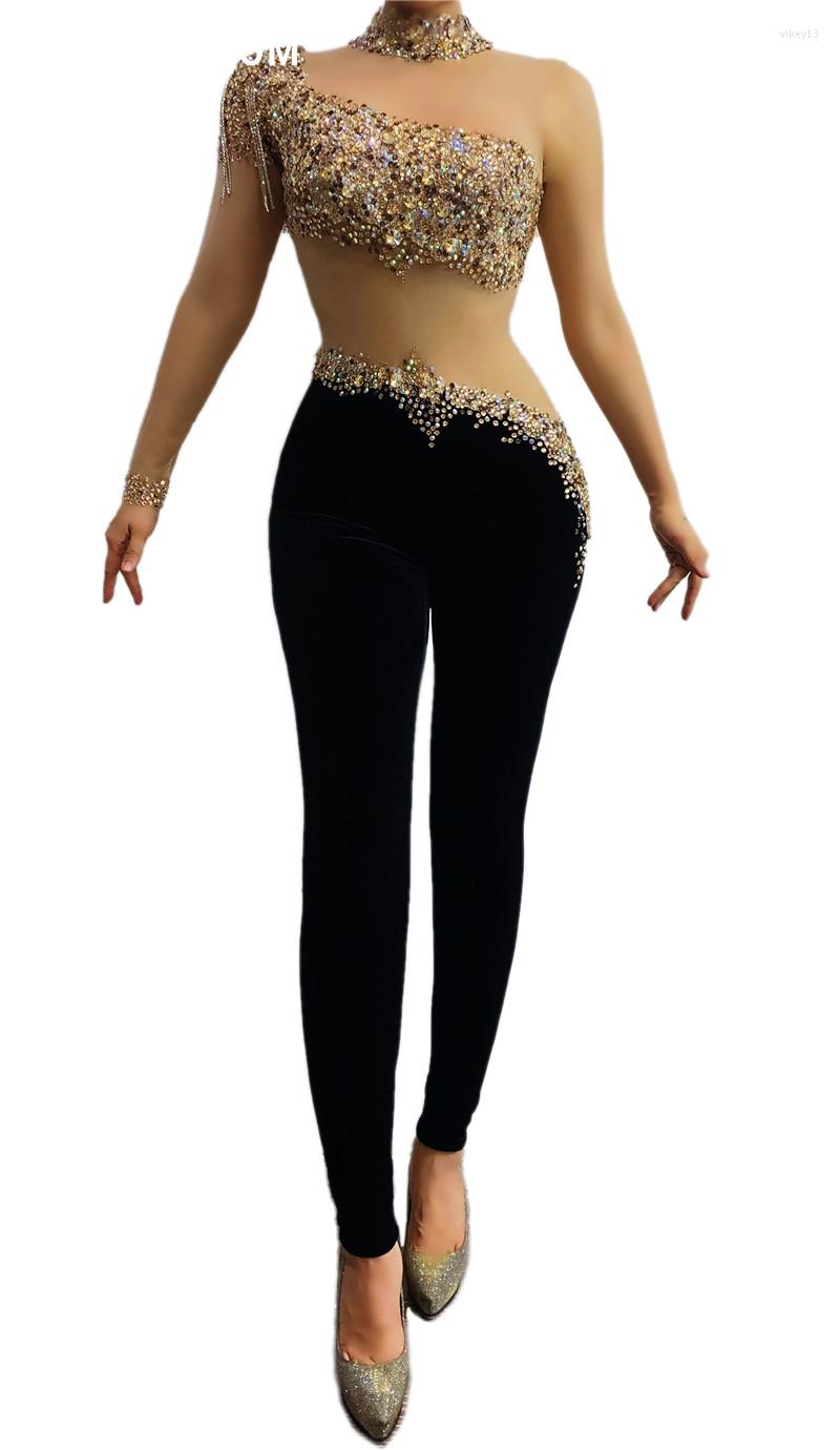Stage Wear Multi-color Rhinestones Fringe Transparent Sleeve Jumpsuit Black Velvet Leggings Dance Outfit Bar Singer, Picture shown
Stage Wear Multi-color Rhinestones Fringe Transparent Sleeve Jumpsuit Black Velvet Leggings Dance Outfit Bar Singer, Picture shown