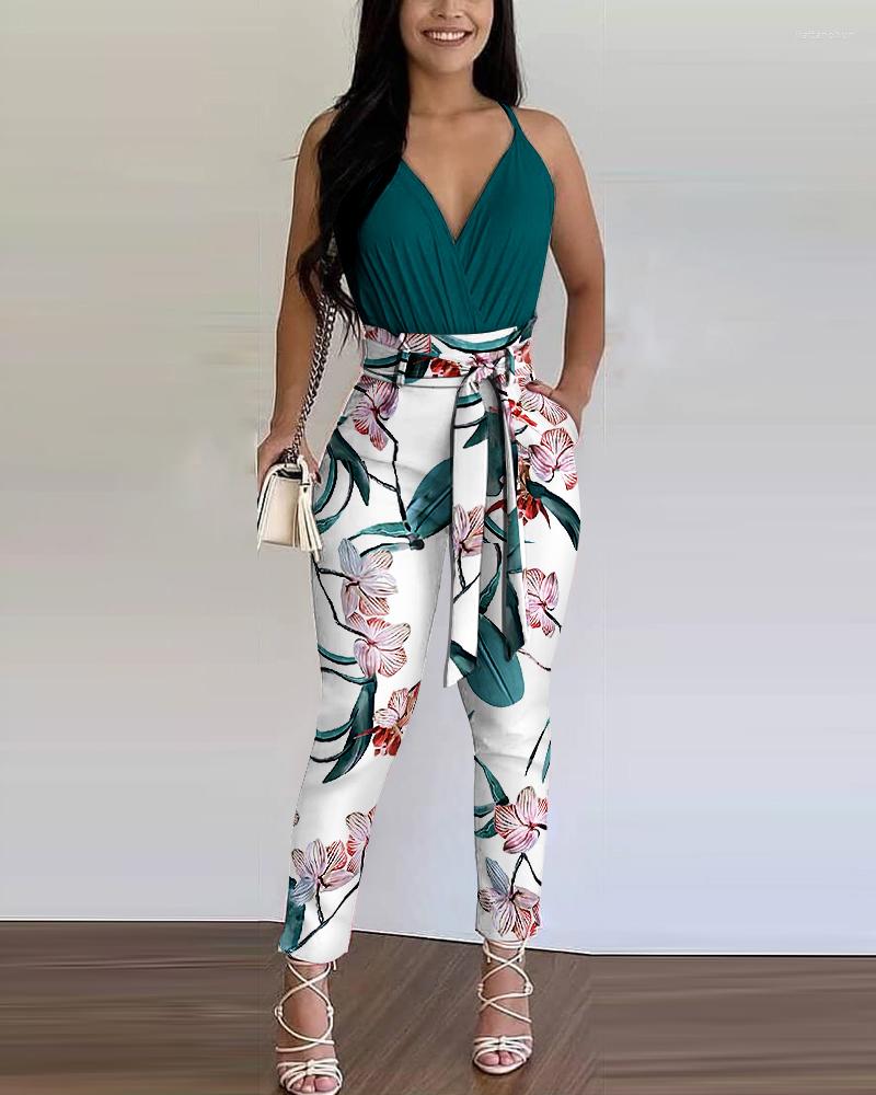 Women' Two Piece Pants Summer Women 2 Pieces Plain Ruched Top & Floral Print Colorblock Set With Belt 2023 Femme Casual Outfits Y2k, Style-01
Women' Two Piece Pants Summer Women 2 Pieces Plain Ruched Top & Floral Print Colorblock Set With Belt 2023 Femme Casual Outfits Y2k, Style-01