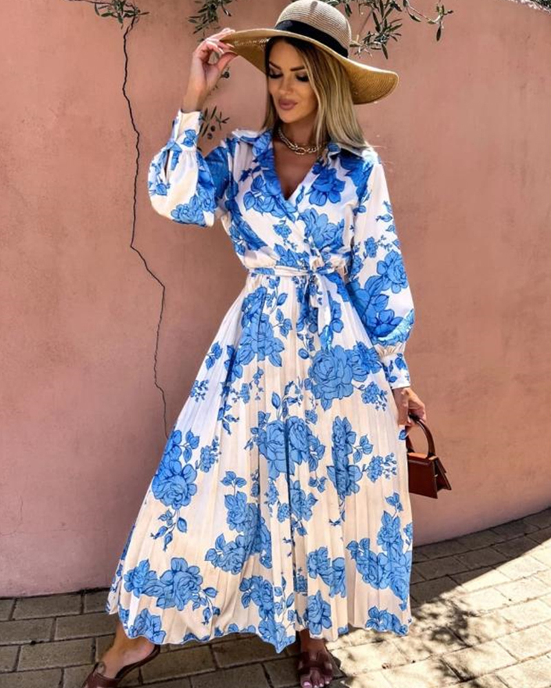Casual Dresses Red Dot Print Boho Long Chiffon Summer Beach Elegant Midi Women's Dress Floral V-Neck Folds Ruffles Wrap Split Vestidos 230217