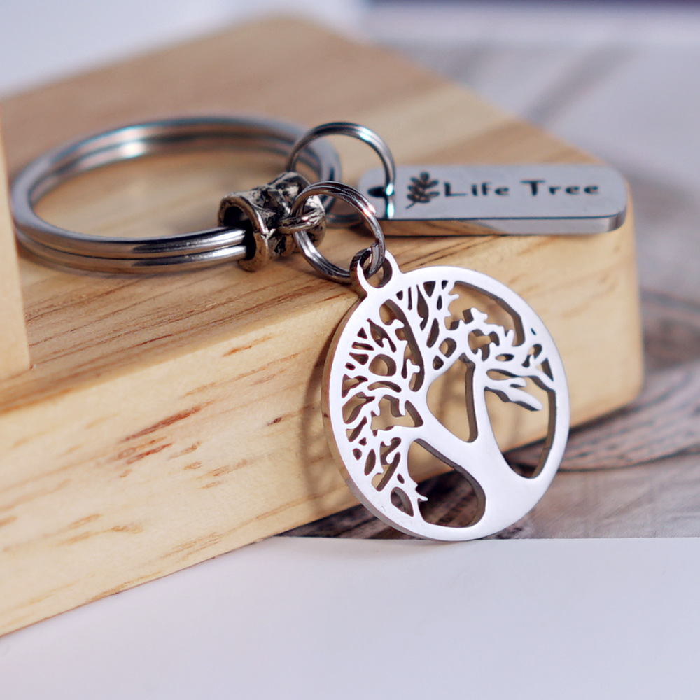 Life Tree Keychain Pendant Stainless Steel Keychain Keyring Creative Birthday Gift Key Chains