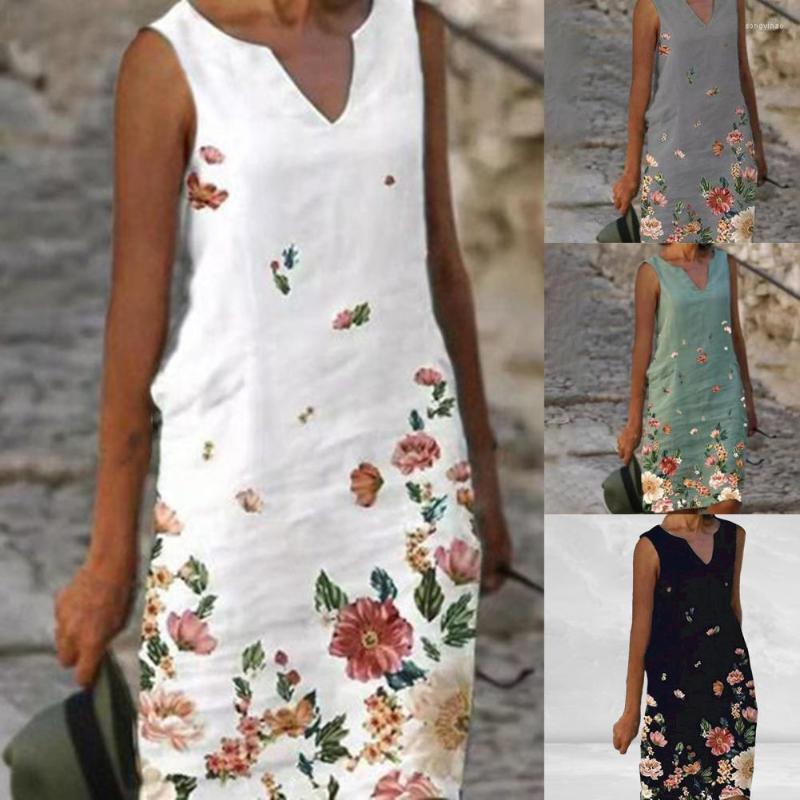 Women's Swimwear !!Summer Women Dress V Neck Floral Print Sleeveless Loose Knee-length For Work, White 
Women's Swimwear !!Summer Women Dress V Neck Floral Print Sleeveless Loose Knee-length For Work, White