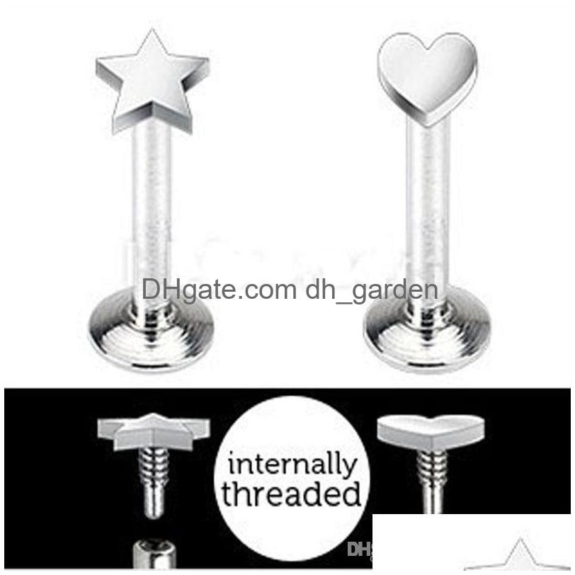 Labret Lip Piercing Jewelry 16G M6/8/10M M Star Heart Top Internally Threaded Labret Bar Ring Stud Body Tragus Ear Rings Dro Dhgarden Dhp9Q
Labret Lip Piercing Jewelry 16G M6/8/10M M Star Heart Top Internally Threaded Labret Bar Ring Stud Body Tragus Ear Rings Dro Dhgarden Dhp9Q