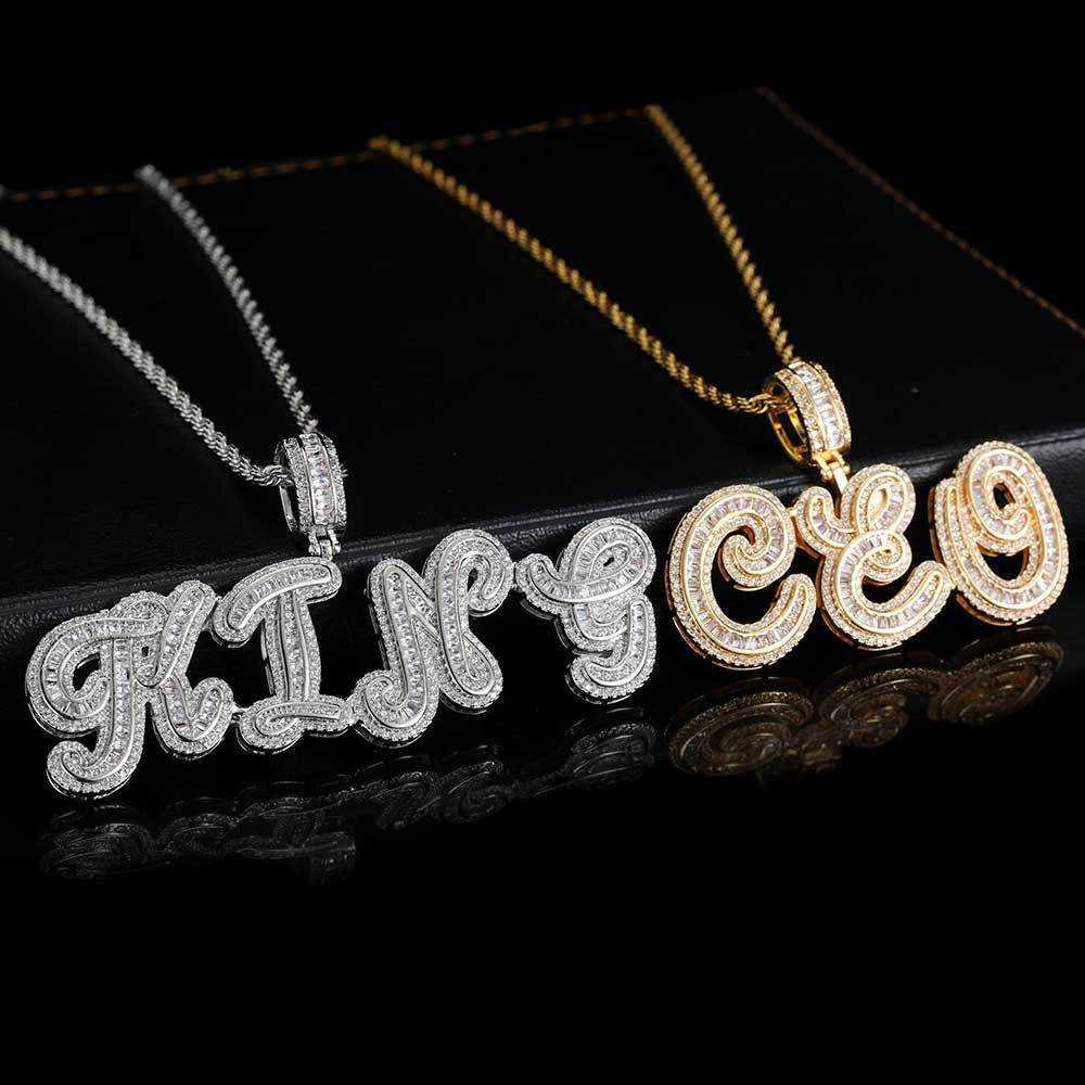 Hip Hop Cursive A-Z Custom Name Pendant Necklaces TopBling 5A T Zircon Women Men Jewelry