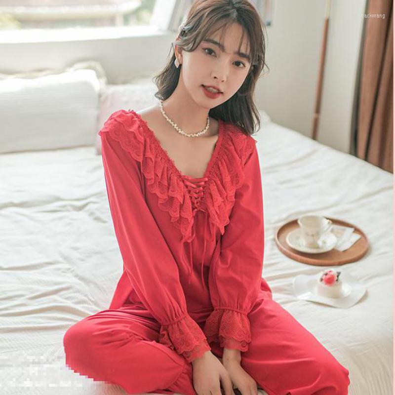 Women's Sleepwear Ruffles Women Pajamas Set Casual Cotton 2PCS Shirt&Pants Autumn Nightwear Pyjamas With Lace Home Clothes Lingerie, White
Women's Sleepwear Ruffles Women Pajamas Set Casual Cotton 2PCS Shirt&Pants Autumn Nightwear Pyjamas With Lace Home Clothes Lingerie, White