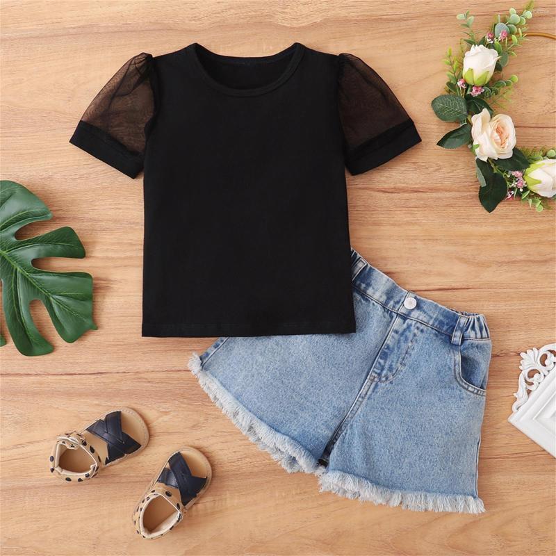 Clothing Sets CitgeeSummer Kids Girls Clothes Solid Color Mesh Short Sleeve T-shirt Tops And Denim Shorts Set, Picture shown
Clothing Sets CitgeeSummer Kids Girls Clothes Solid Color Mesh Short Sleeve T-shirt Tops And Denim Shorts Set, Picture shown