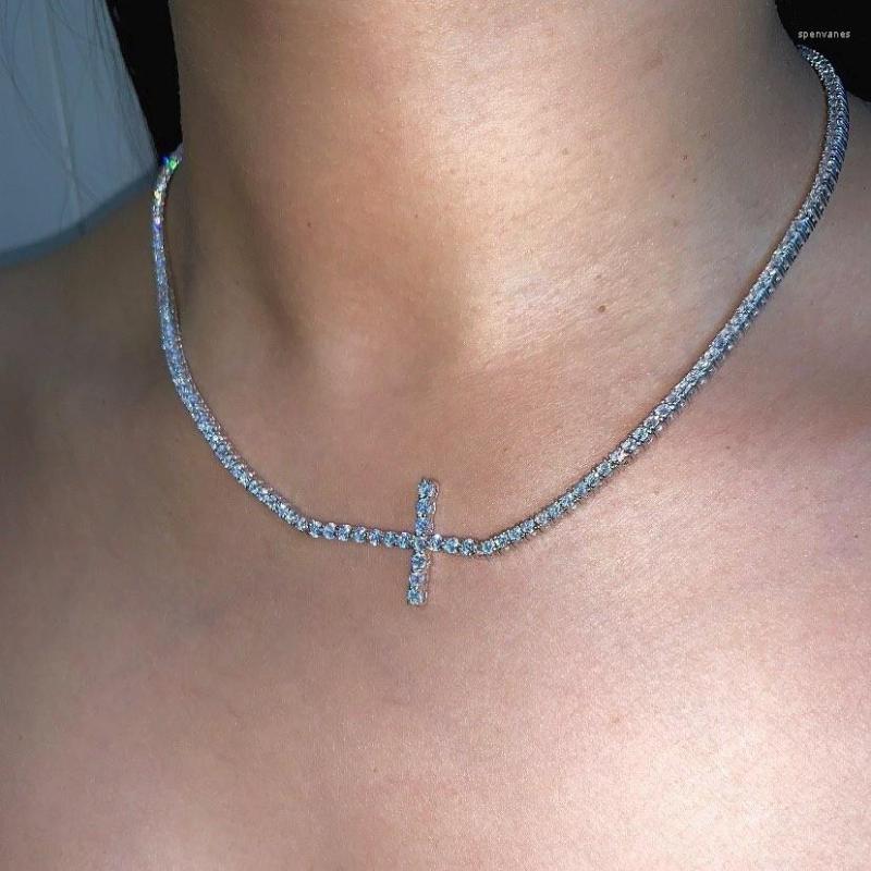 Chains 15" 16" Religious Cross And 3MM CZ Tennis Charm Pendant Necklace Micro Full Cubic Zirconia Choker Jewelry For Women 
Chains 15" 16" Religious Cross And 3MM CZ Tennis Charm Pendant Necklace Micro Full Cubic Zirconia Choker Jewelry For Women