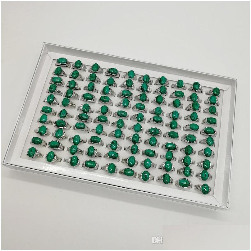 Car Dvr Band Rings Fashion Charm 20 Pieces/Lot Turquoise Green Natural Stone Ring Fit Womens Men Malachite Jewelry Gift Drop Delivery Dhn8D