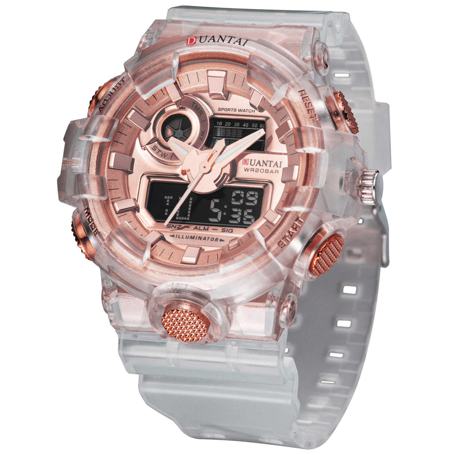Wrist watch Duantai transparent strap sports luminous double display multifunctional couple shockproof and fall proof Digital
Wrist watch Duantai transparent strap sports luminous double display multifunctional couple shockproof and fall proof Digital