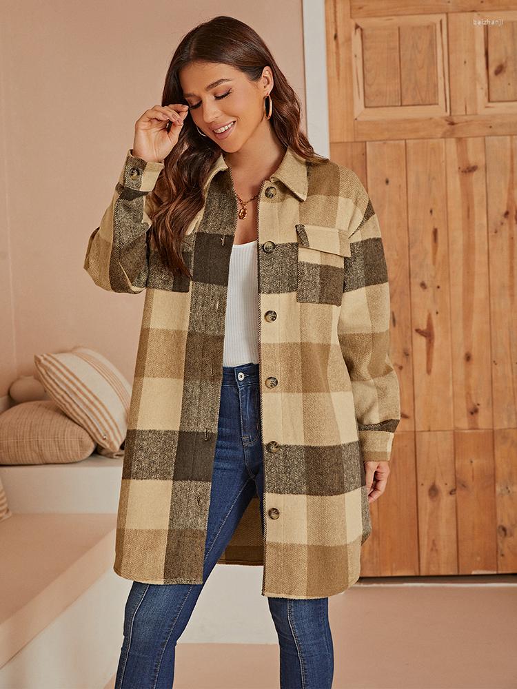 Women' Blouses Simplee Women Plaid Casual Long Jacket High Street Oversized Brown Shirts Coat Female Buttons Sleeves Top 2023
Women' Blouses Simplee Women Plaid Casual Long Jacket High Street Oversized Brown Shirts Coat Female Buttons Sleeves Top 2023