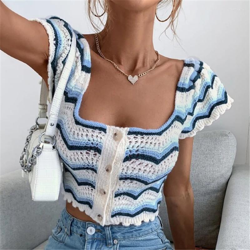 Women' T Shirts Women Tops White Blue Knit Crop Top Striped Button Up Shirt Summer 2023 Short Sleeve Crochet Ladies Cardigans Casual
Women' T Shirts Women Tops White Blue Knit Crop Top Striped Button Up Shirt Summer 2023 Short Sleeve Crochet Ladies Cardigans Casual