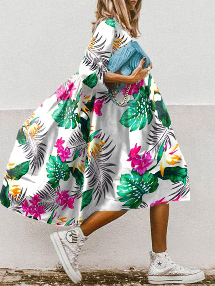 Casual Dresses Women Fashion O Neck Loose Office Party Elegant Floral Printed A-Line Half Sleeved Boho Beach Vestidos 230217