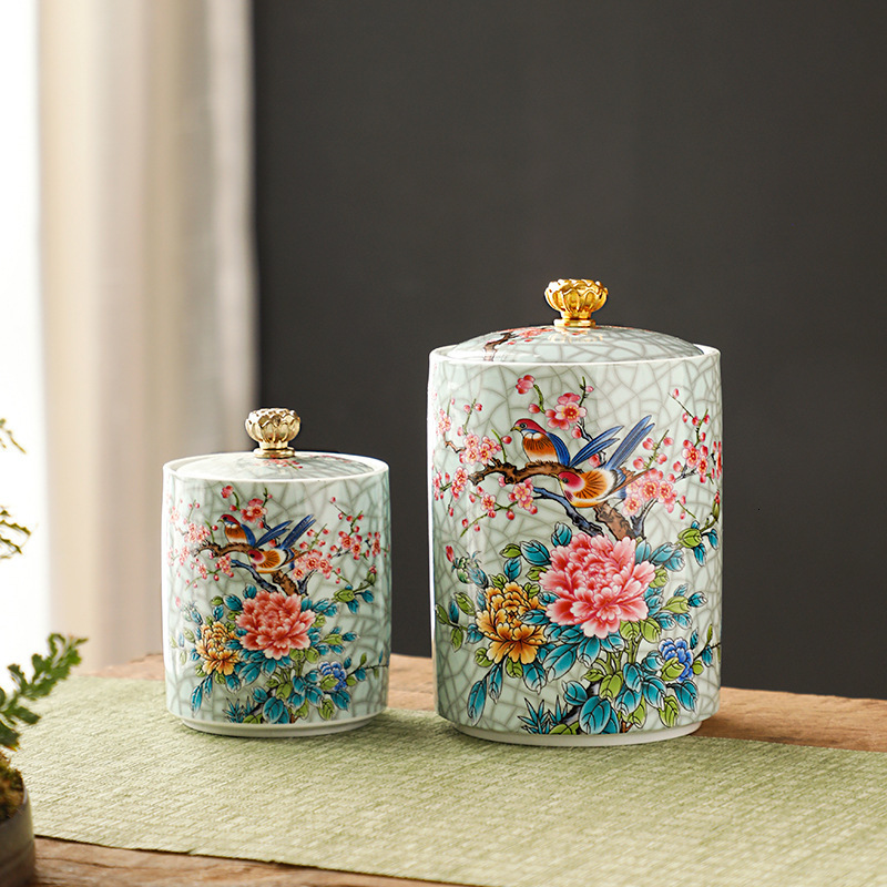 Storage Bottles Jars European Ceramic Storage Jar Enamel Decorative Kitchen Cereal Dispenser Coffee Table Desktop Tea Canister Living Room Candy Jars 