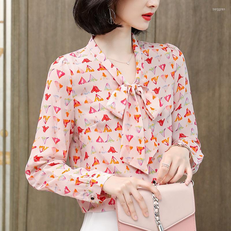 Women's Blouses Real Silk Women's Shirt Bow Elegant Shirts Fashion For Women Long Sleeve Tops Woman Print Blouse Spring Summer, Beige
Women's Blouses Real Silk Women's Shirt Bow Elegant Shirts Fashion For Women Long Sleeve Tops Woman Print Blouse Spring Summer, Beige