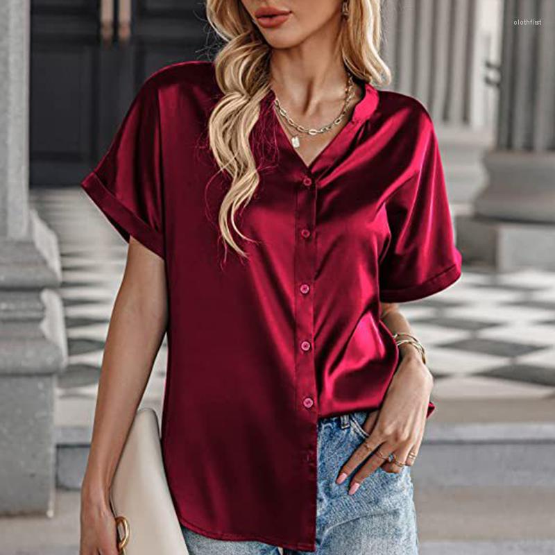 Women' Blouses Summer Solid Satin Silk Blouse Women Button Short Sleeve Shirt Female Casual Fashion V-neck Tops Blusa Mujer 24907, Black
Women' Blouses Summer Solid Satin Silk Blouse Women Button Short Sleeve Shirt Female Casual Fashion V-neck Tops Blusa Mujer 24907, Black