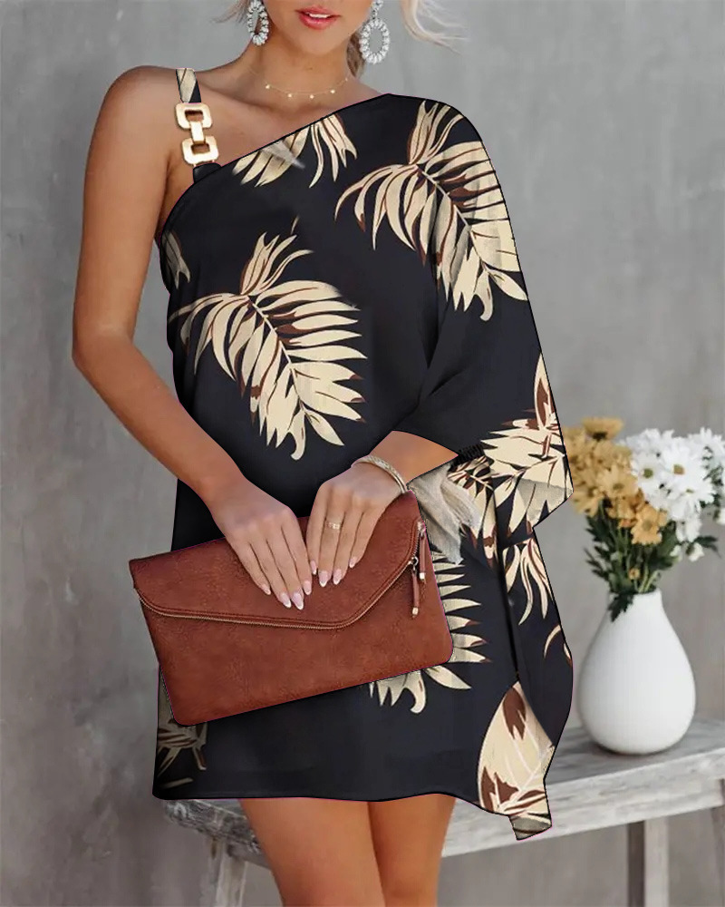 Casual Dresses Sexy One Shoulder Dress Women Fashion Printed Loose Office Mini Straps Batwing Sleeve Beach Party 230217