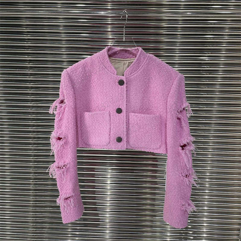 Womens Jacket Three-button Stand-up Collar Pockets Jackets Ripped Design Long-sleeved Fashion Designer Outerwear Tops Jackets For Women
Womens Jacket Three-button Stand-up Collar Pockets Jackets Ripped Design Long-sleeved Fashion Designer Outerwear Tops Jackets For Women