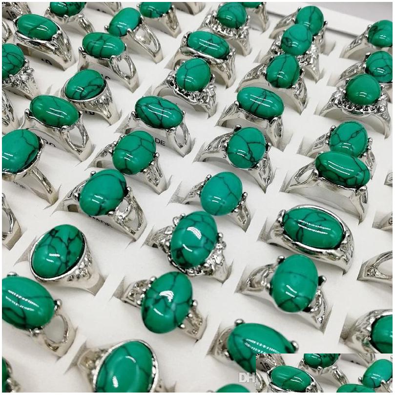 Car Dvr Band Rings Fashion Charm 20 Pieces/Lot Turquoise Green Natural Stone Ring Fit Womens Men Malachite Jewelry Gift Drop Delivery Dhn8D