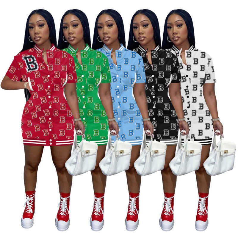 Designer new Womens Baseball Tracksuits Clothing Dresses Summer B Embroidered Short Sleeve Jacket Two Piece Set Pocket Sports Outfits