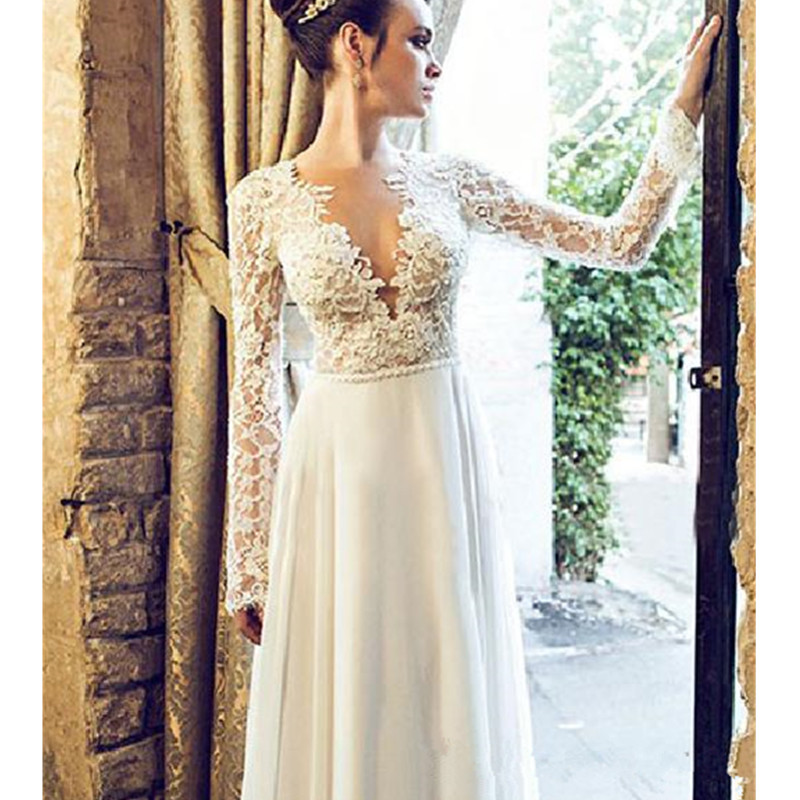 Berta Sexy A Line Weeding Dresses Deep V Neck Lace Appliques Top Quality Lace Floor Length Bridal Gowns Custom Made