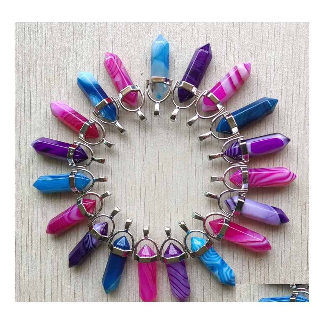 Pendant Necklaces Striped Agate Point Pendum Blue Rose Purple Healing Crystal Reiki Charms For Necklace Jewelry Making Drop Delivery Dhope
Pendant Necklaces Striped Agate Point Pendum Blue Rose Purple Healing Crystal Reiki Charms For Necklace Jewelry Making Drop Delivery Dhope