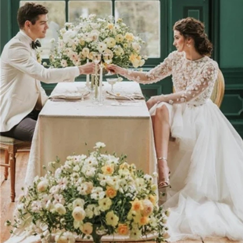 Cute High Low Jewel Neck Wedding Dresses Gown For Women Lace Appliques Top A line Short Front Corset Bridal Gowns