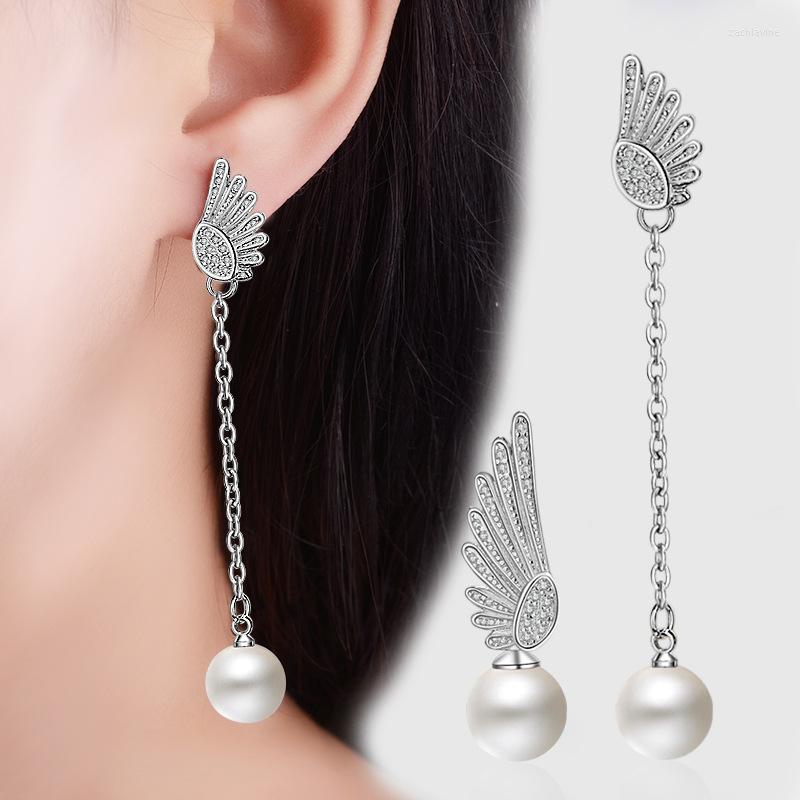 Dangle Earrings Authentic 925 Sterling Silver Needle Angel Wing With White Pearl Clear Zircon Drop Earringsfor Women Anniversary Jewelry
Dangle Earrings Authentic 925 Sterling Silver Needle Angel Wing With White Pearl Clear Zircon Drop Earringsfor Women Anniversary Jewelry