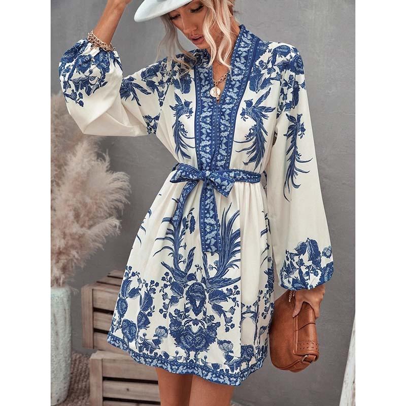 Casual Dresses Vintage Sashes Women' Dress Autumn Spring Long Sleeve Female Woman Print Lantern V-Neck For Women 2023, Blue
Casual Dresses Vintage Sashes Women' Dress Autumn Spring Long Sleeve Female Woman Print Lantern V-Neck For Women 2023, Blue